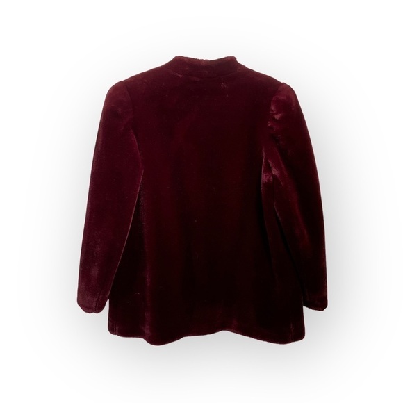 Vintage Sasson Maroon Plush Faux Fur Mob Wife Coat with Puff Sleeves - Size 16 - Picture 7 of 11